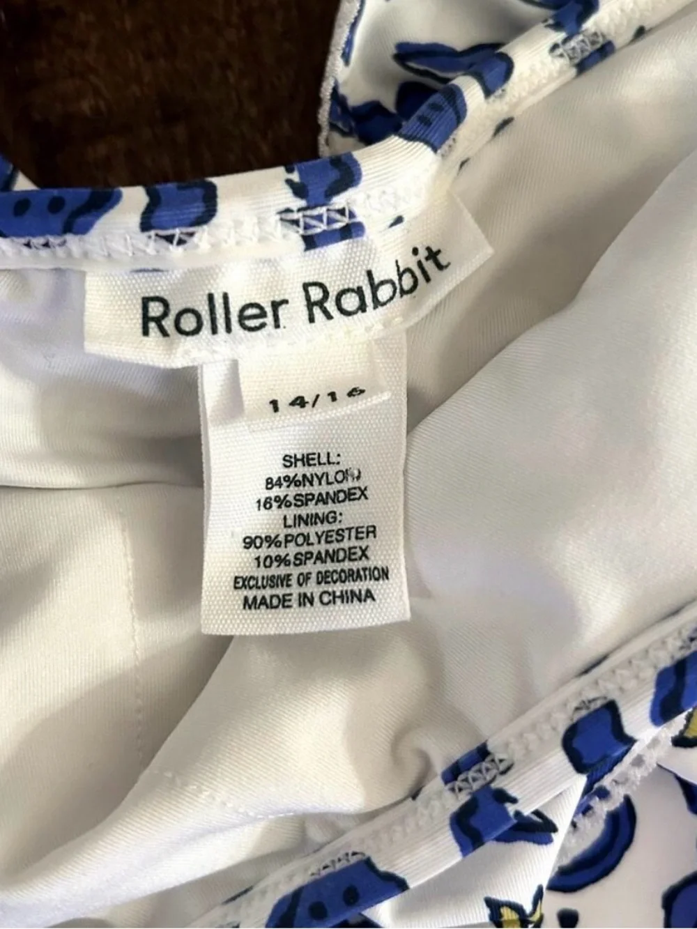 Roller Rabbit Kids 14/16 One-Shoulder Monkey Print Swimsuit in Blue
